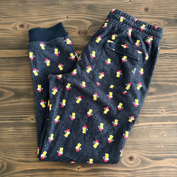 Men’s Ugly Christmas Fleece Pajama Pants Grey Beer Mug Santa Hat Print Size M - Picture 3 of 7